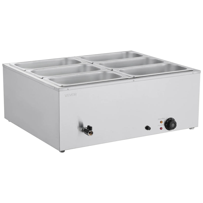 Pārtikas sildītājs, 1500 W nerūsējošais tērauds, ar vāku un 6 traukiem