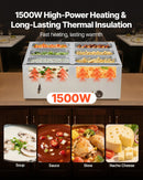 Pārtikas sildītājs, 1500 W nerūsējošais tērauds, ar vāku un 6 traukiem