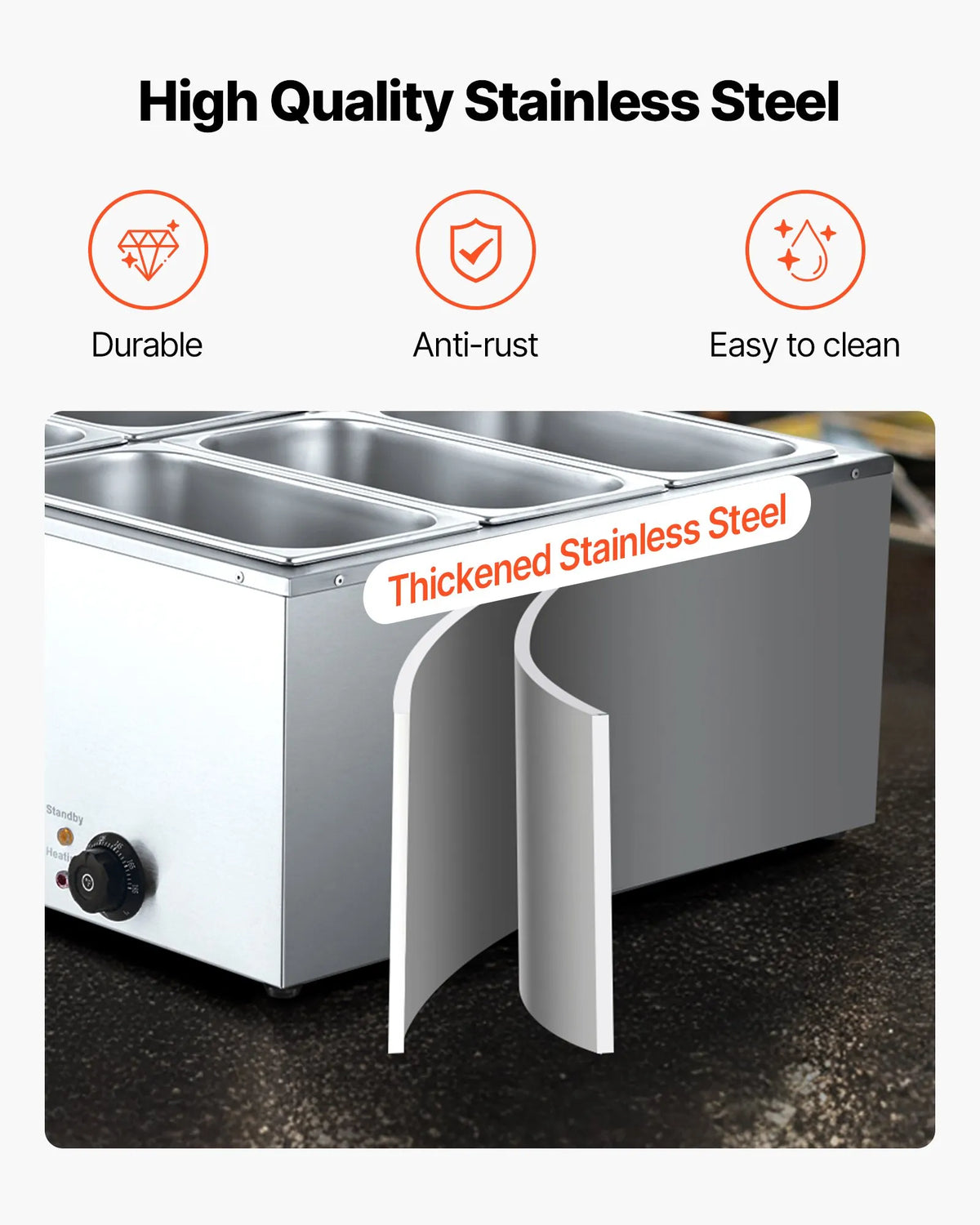 VEVOR Bain Marie Warmer 1500 W with 6 GN Containers and Lid, Stainless Steel