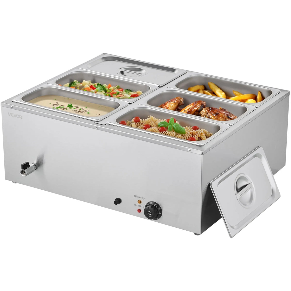 VEVOR Bain Marie Warmer 1500 W with 6 GN Containers and Lid, Stainless Steel
