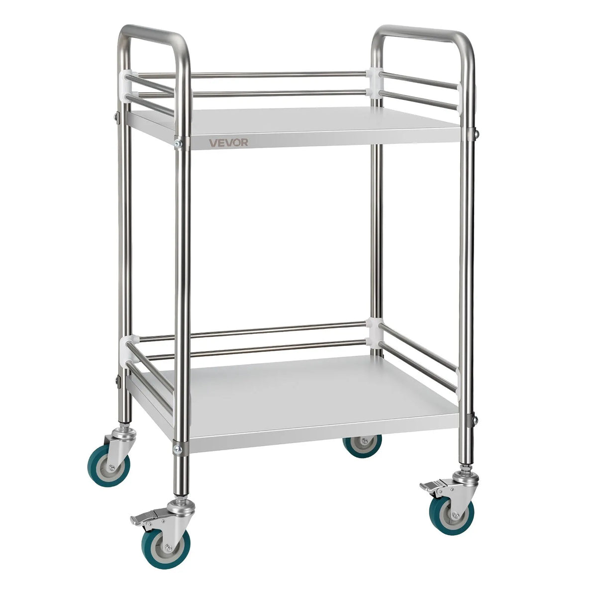 VEVOR Stainless Steel Service Trolley 2 Tiers with Trays and Locking Wheels for Restaurants and Salons