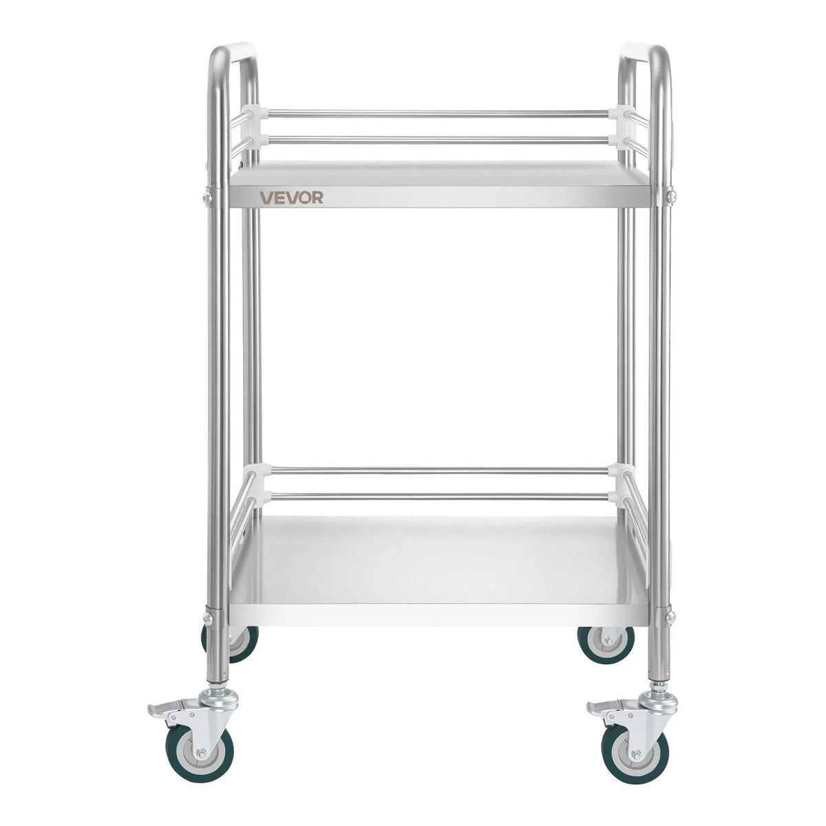 VEVOR Stainless Steel Service Trolley 2 Tiers with Trays and Locking Wheels for Restaurants and Salons