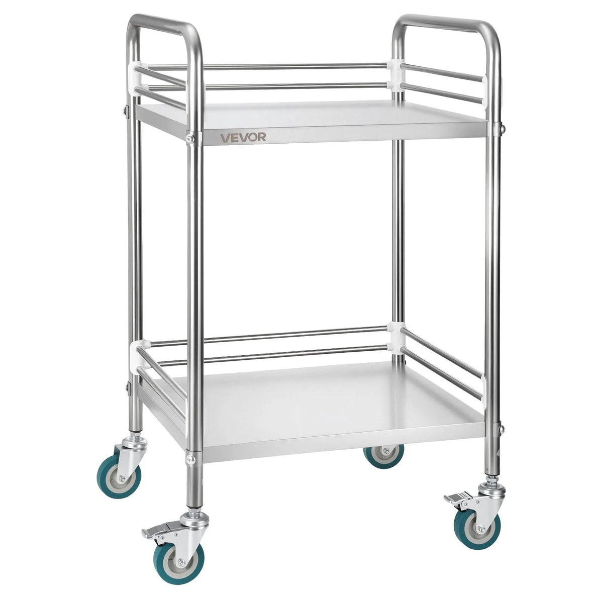 VEVOR Stainless Steel Service Trolley 2 Tiers with Trays and Locking Wheels for Restaurants and Salons