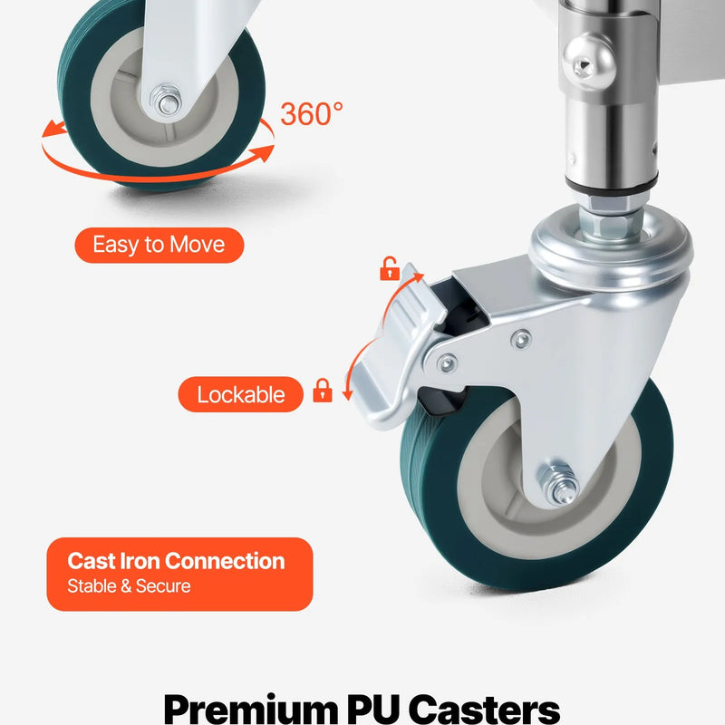 VEVOR nerūsējošā tērauda ratiņi, 2 līmeņu pārvietojami laboratorijas un servisa ratiņi ar bloķējamiem riteņiem, medicīnas apkalpošanas ratiņi ar paplātēm, pastiprināti mobilie uzglabāšanas ratiņi slimnīcām, restorāniem, virtuvēm un saloniem