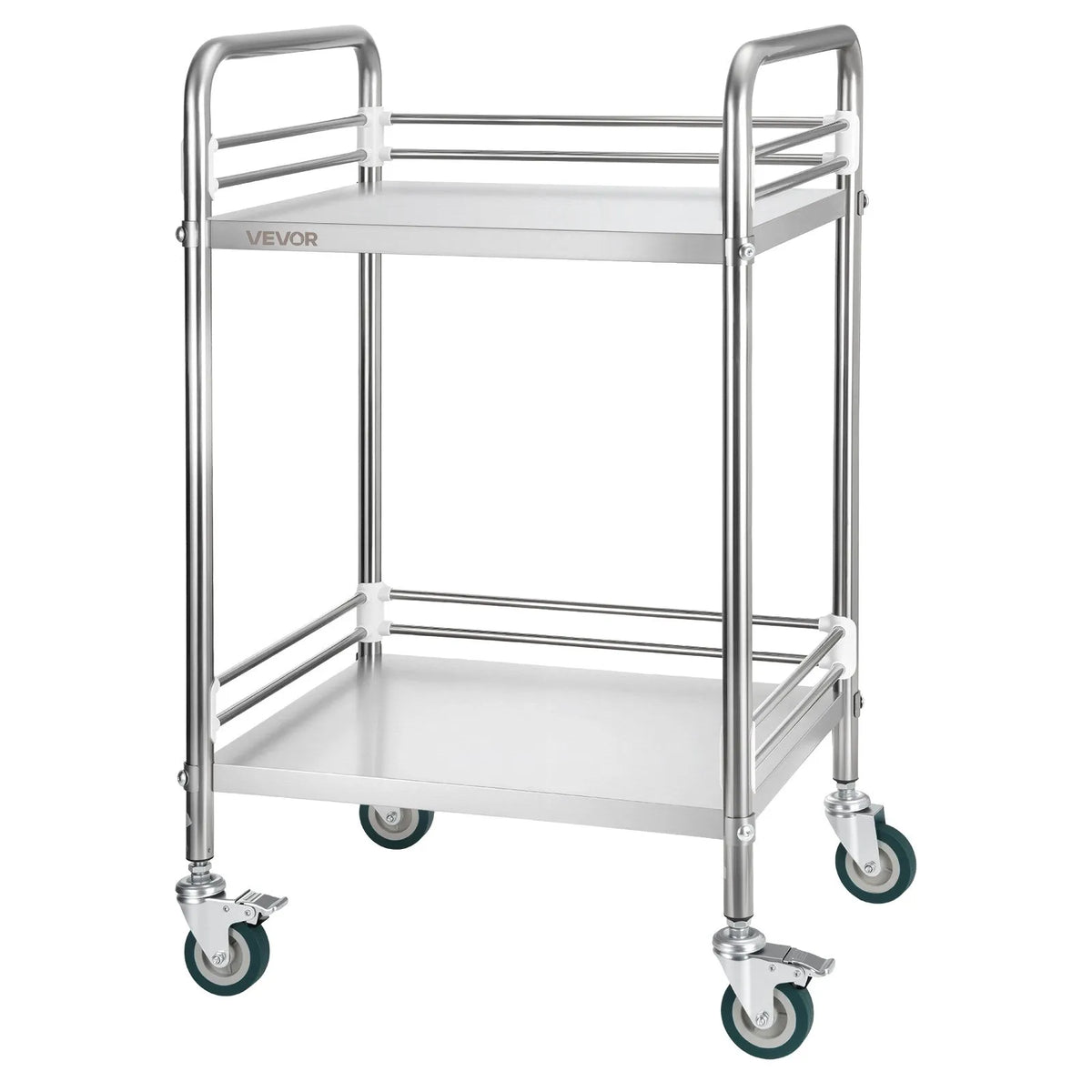 VEVOR Stainless Steel Service Trolley 2 Tiers with Trays and Locking Wheels for Restaurants and Salons