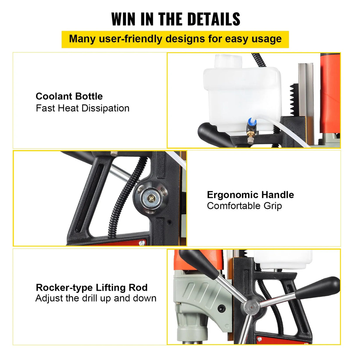 VEVOR Magnetic Drill Press, 1200 W, Ø40 mm Drilling Diameter, 13000 N Magnetic Holding Force, Portable Electric Drill with Variable Speed, 580 RPM, Suitable for Any Metal Surface and Home Improvement Work, CE Certified