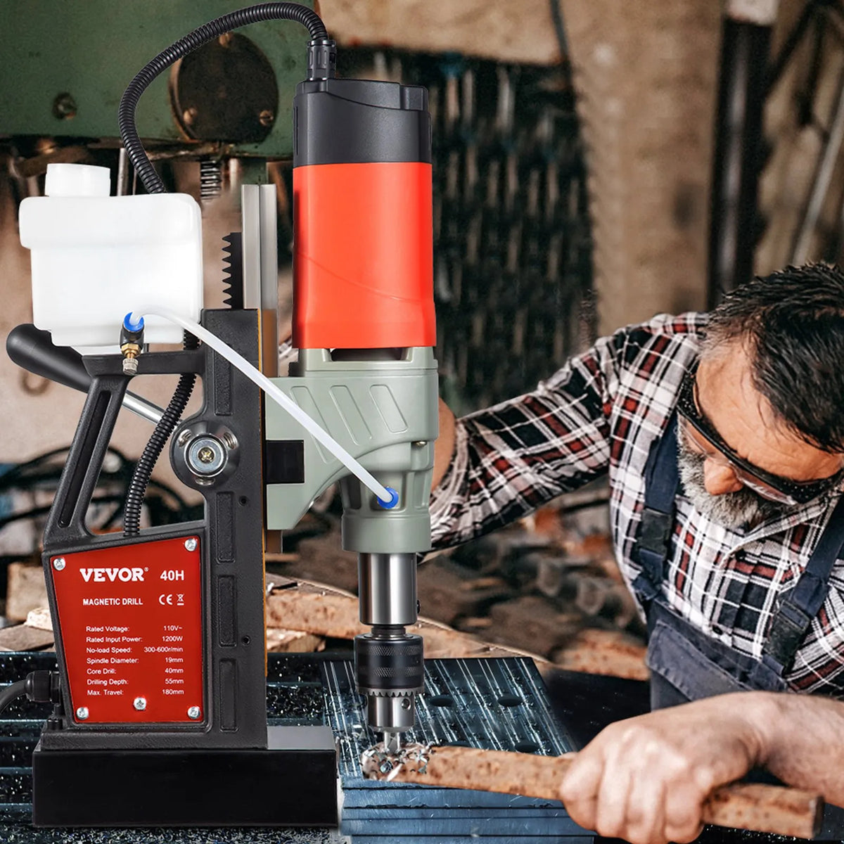 VEVOR Magnetic Drill Press, 1200 W, Ø40 mm Drilling Diameter, 13000 N Magnetic Holding Force, Portable Electric Drill with Variable Speed, 580 RPM, Suitable for Any Metal Surface and Home Improvement Work, CE Certified