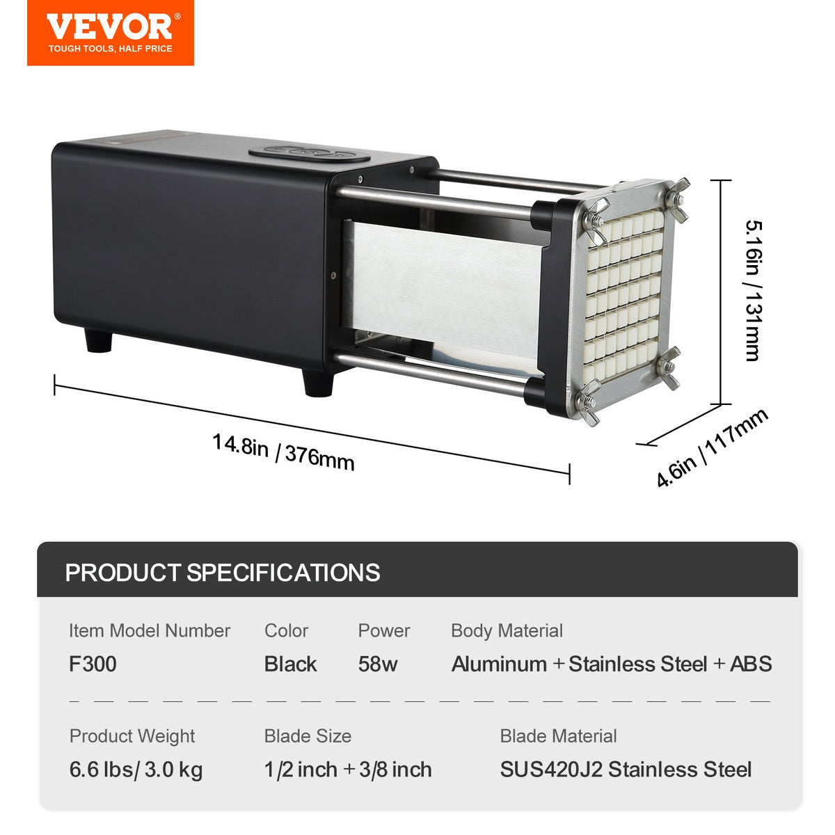 VEVOR Electric French Fries Cutter, Stainless Steel
