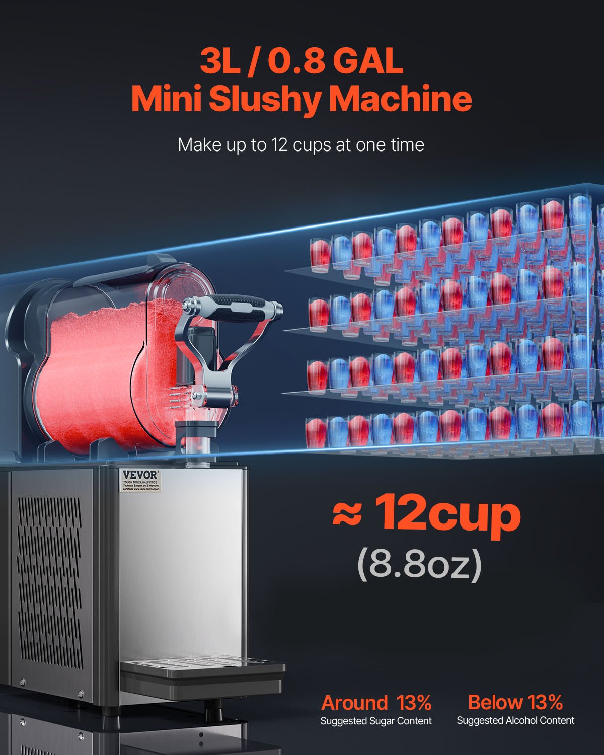 VEVOR Commercial Slush Machine 3 L, for Margaritas, Smoothies and Frozen Drinks