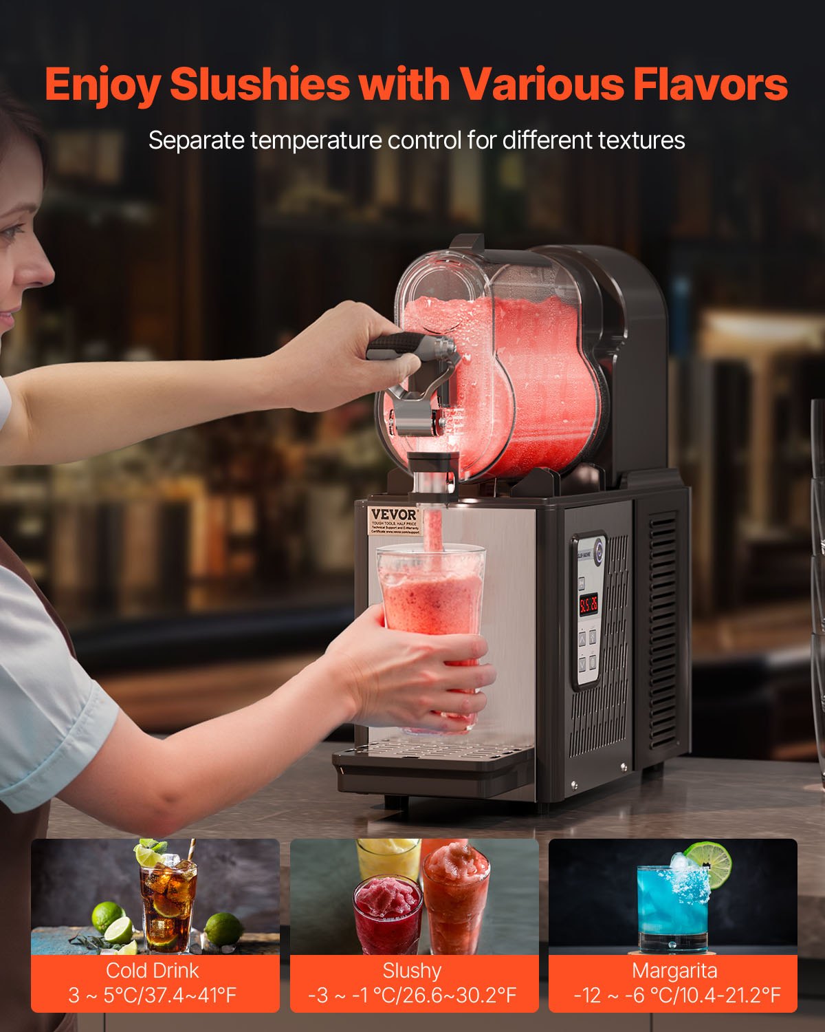 VEVOR Commercial Slush Machine 3 L, for Margaritas, Smoothies and Frozen Drinks