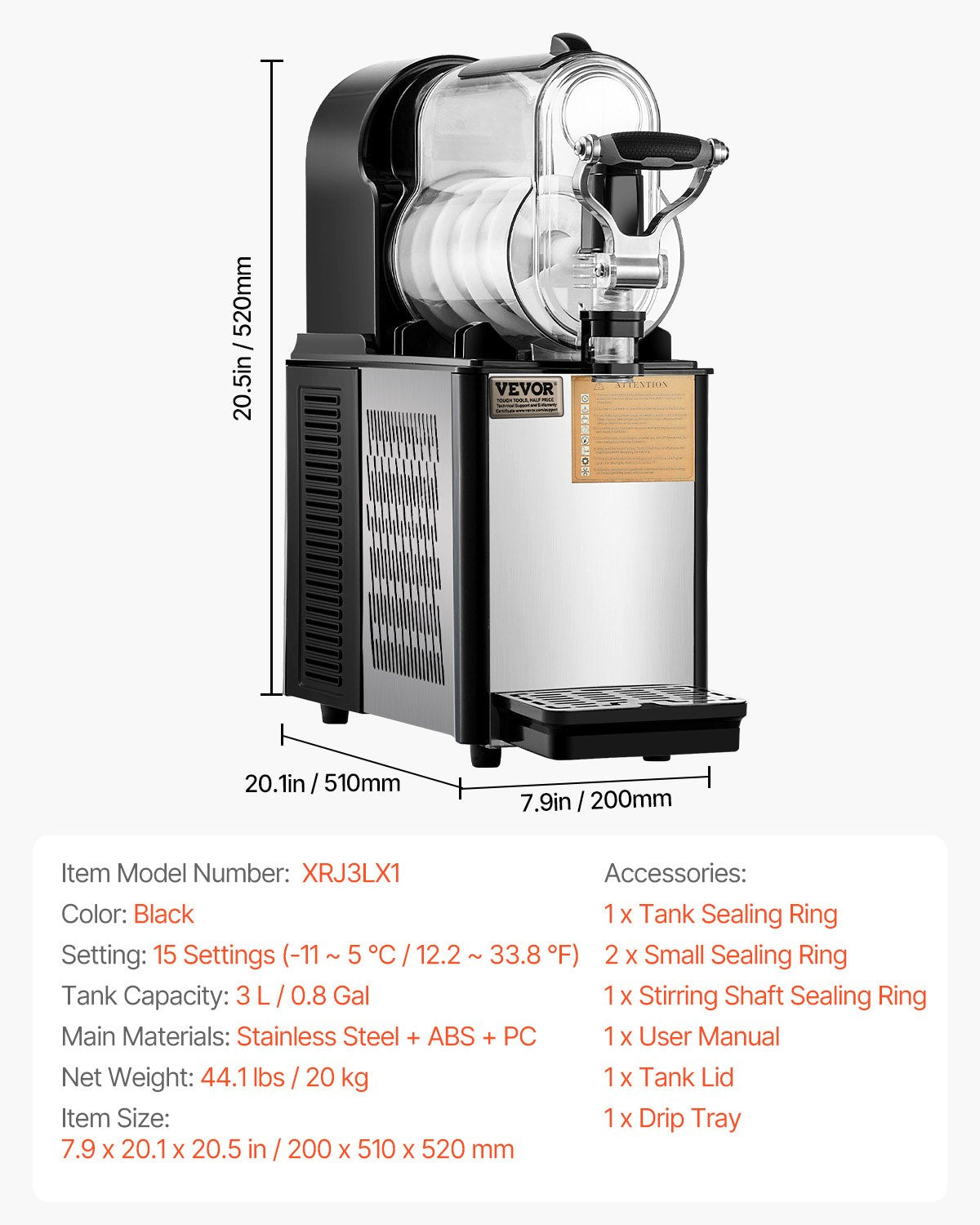 VEVOR Commercial Slush Machine 3 L, for Margaritas, Smoothies and Frozen Drinks