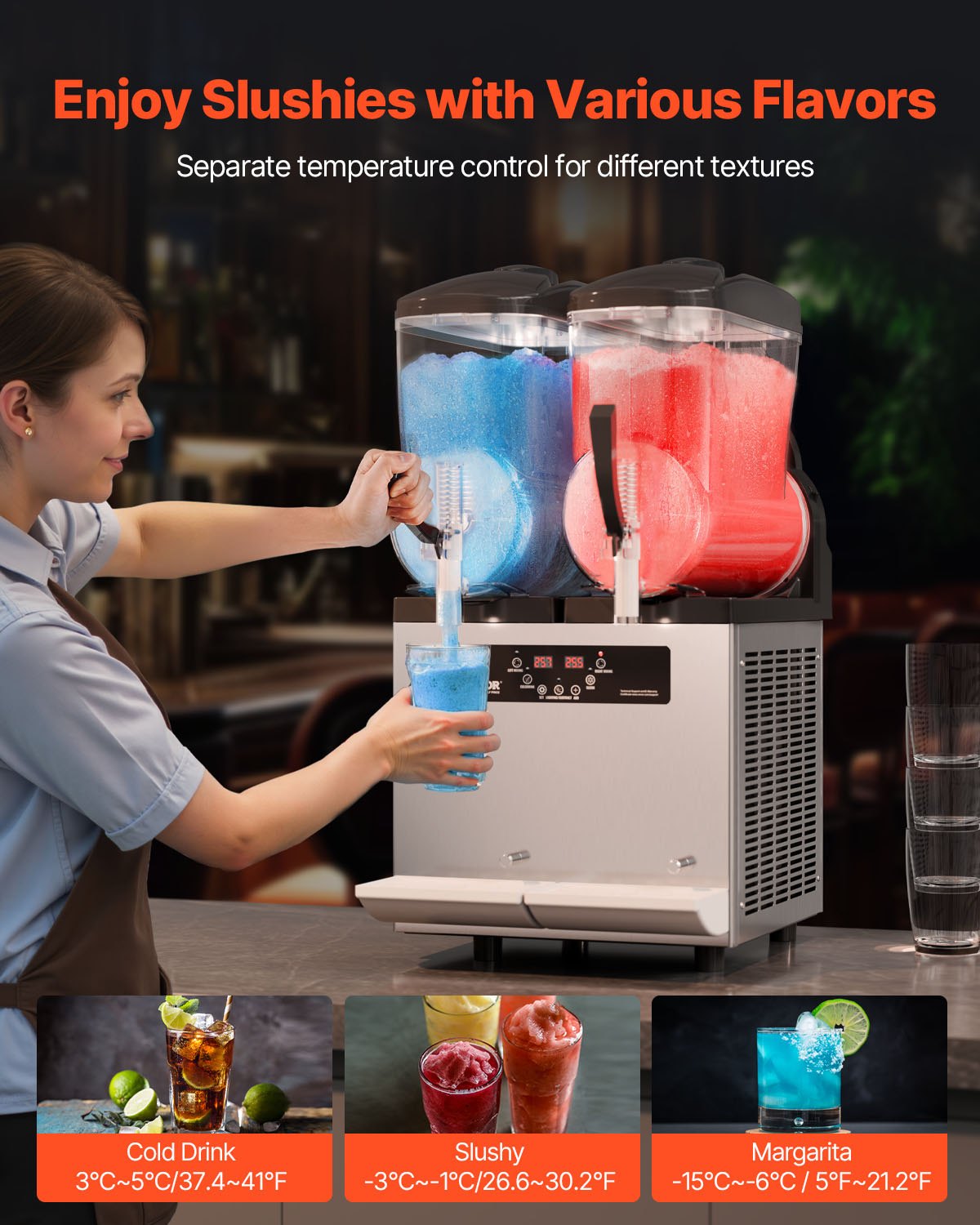 VEVOR Commercial Granite Machine 2 × 12 l, for Margaritas, Smoothies and Frozen Drinks