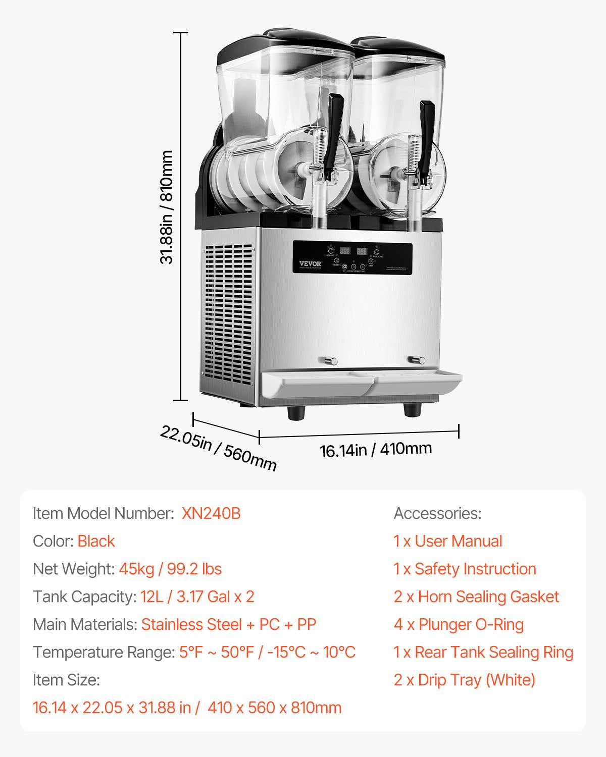 VEVOR Commercial Granite Machine 2 × 12 l, for Margaritas, Smoothies and Frozen Drinks