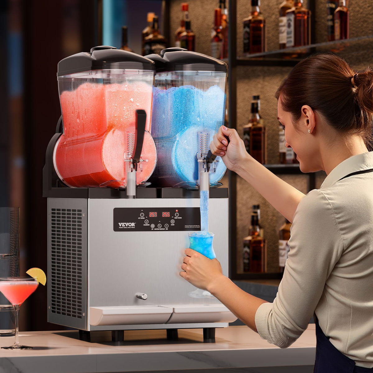 VEVOR Commercial Granite Machine 2 × 12 l, for Margaritas, Smoothies and Frozen Drinks