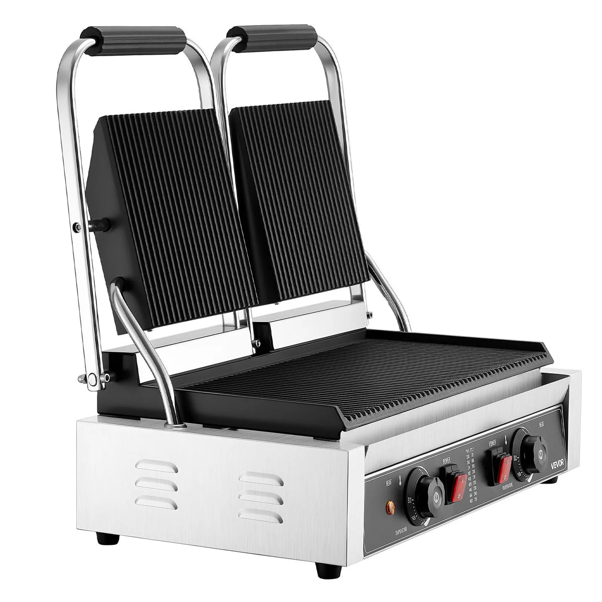 VEVOR Commercial Panini Grill 3600 W, Dual Press, 48 × 23 cm Grooved Plate