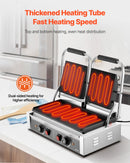 Komerciālais panini grils, 3600 W elektriskā sviestmaižu panna, nerūsējošā tērauda dubultā sviestmaižu prese, temperatūras regulēšana, 48 × 23 cm pilnībā rievota emaljas plate, piemērots hamburgeriem, steikam un bekonam