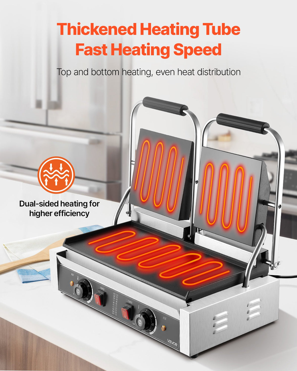 VEVOR Commercial Panini Grill 3600 W, 48 × 23 cm Smooth Plate