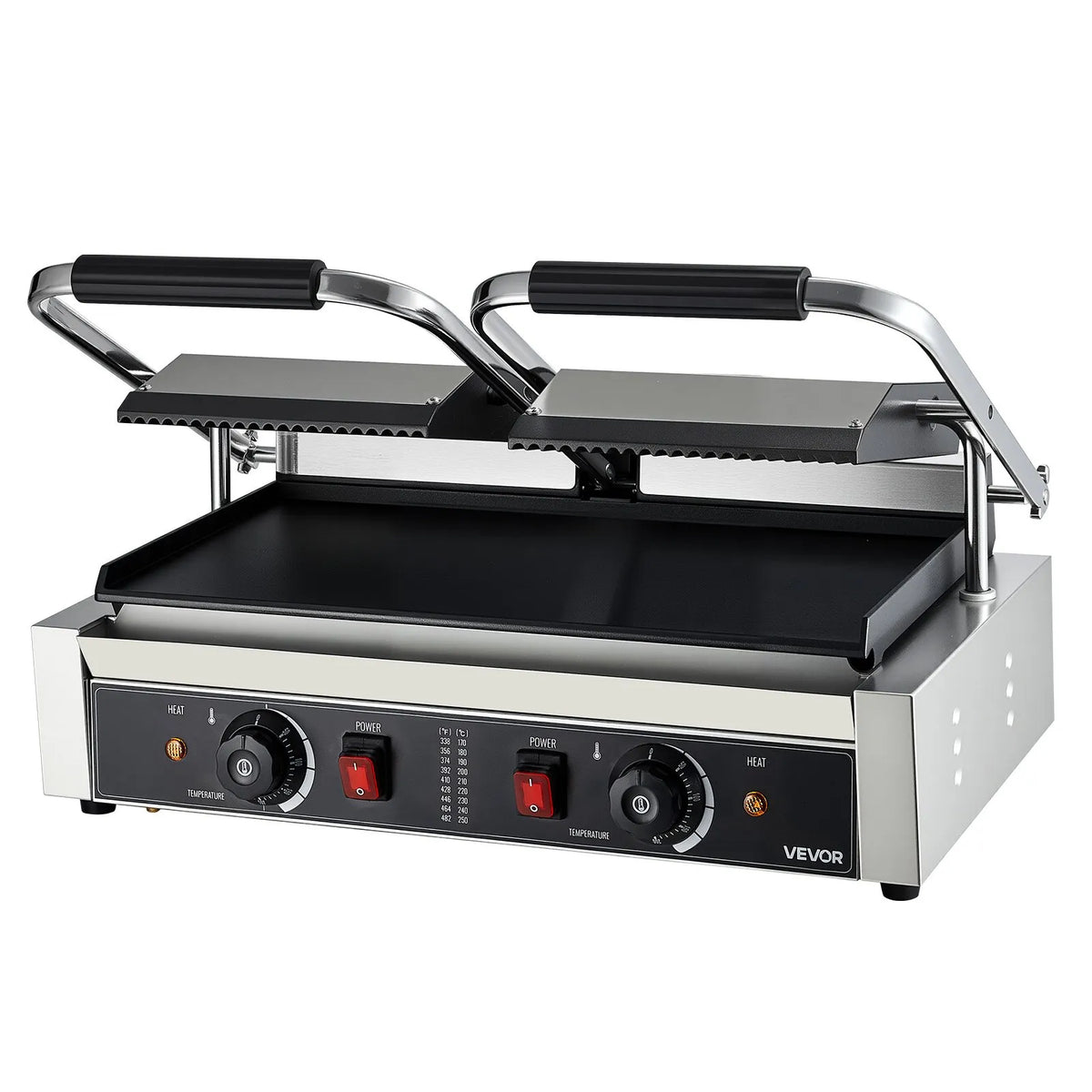 VEVOR Commercial Panini Grill 3600 W, Dual Press, 48 × 23 cm Smooth Plate