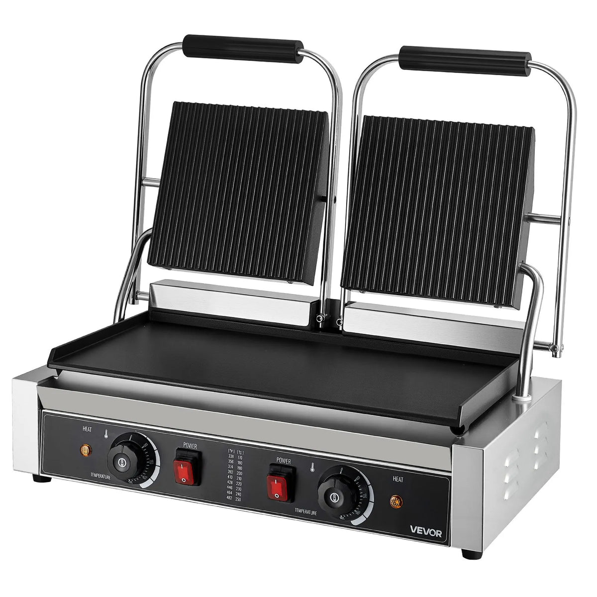 VEVOR Commercial Panini Grill 3600 W, Dual Press, 48 × 23 cm Smooth Plate