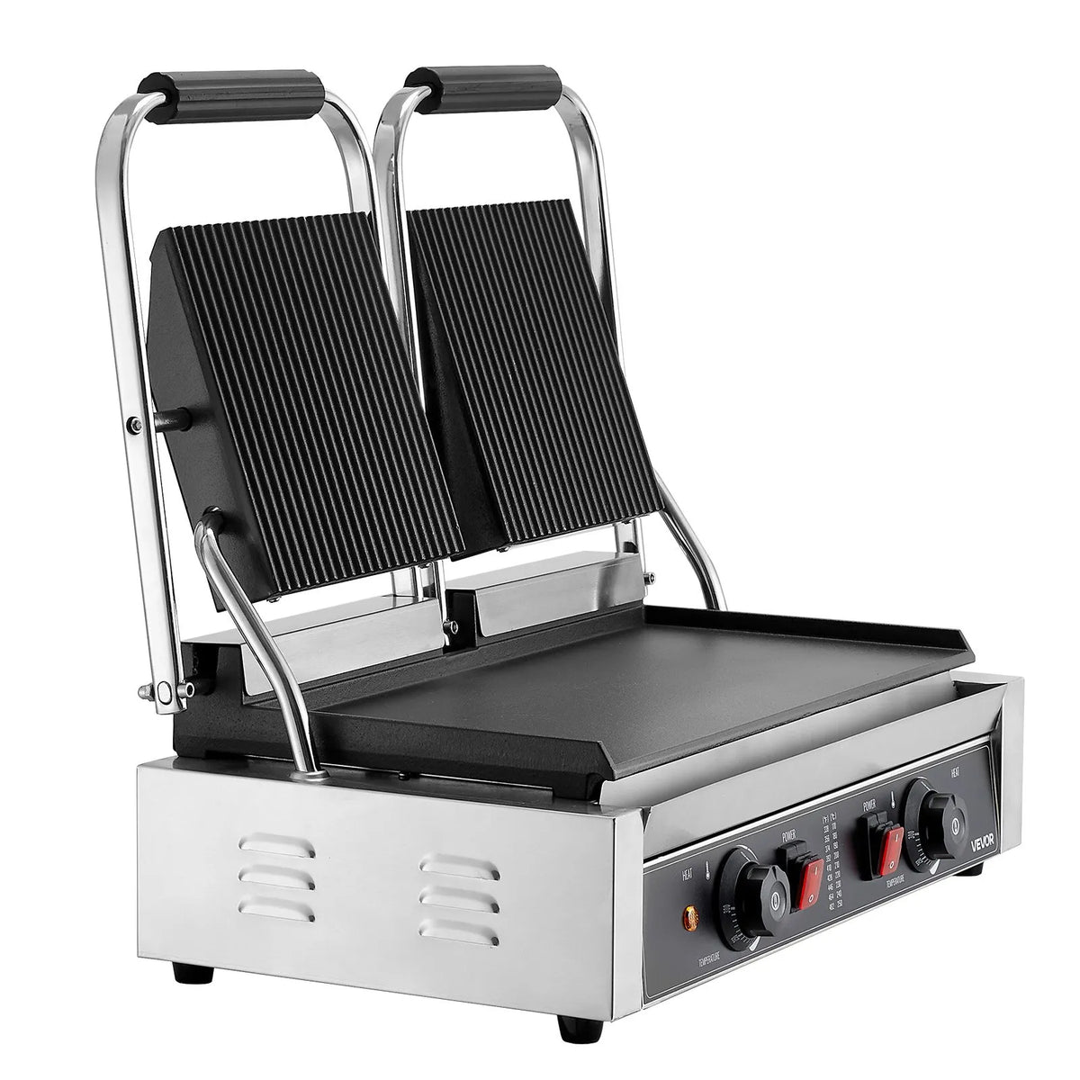 VEVOR Commercial Panini Grill 3600 W, Dual Press, 48 × 23 cm Smooth Plate