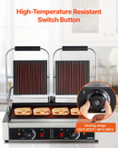 Komerciālais panini grils 3600 W, nerūsējošais tērauds, dubultais preses grils ar temperatūras kontroli, 48x23 cm emaljas plate