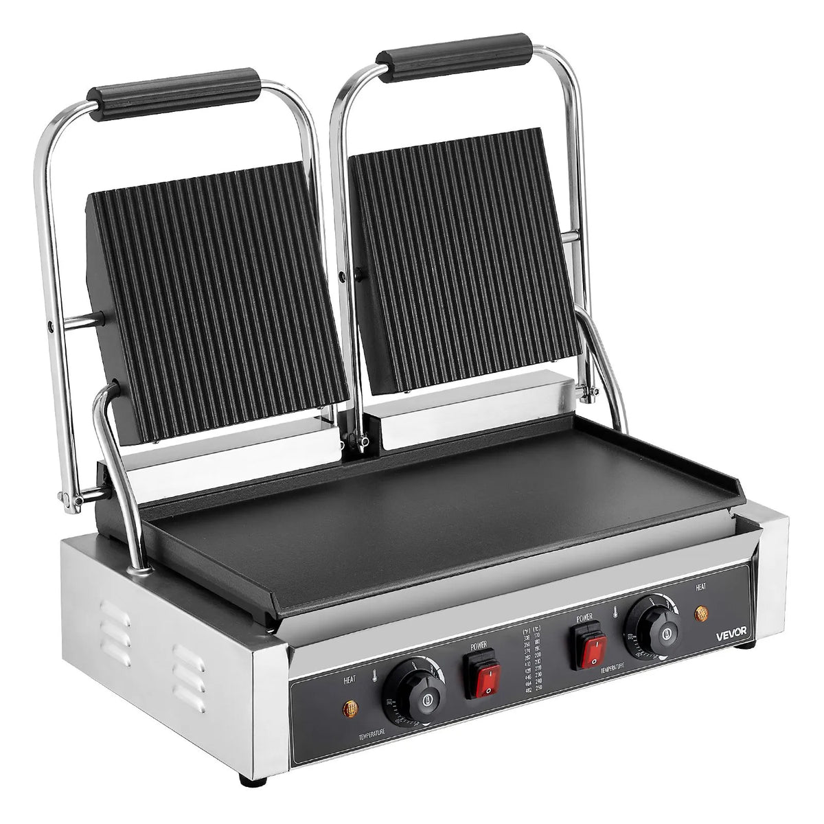VEVOR Commercial Panini Grill 3600 W, Dual Press, 48 × 23 cm Smooth Plate