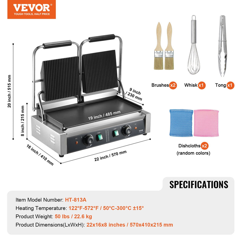 VEVOR Komerciālais Panini Grils, Elektrisks, 485x230 mm