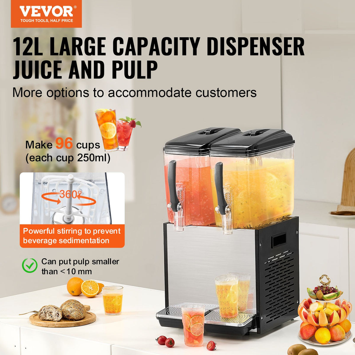 VEVOR Commercial Cold Beverage Dispenser 2 × 12 l