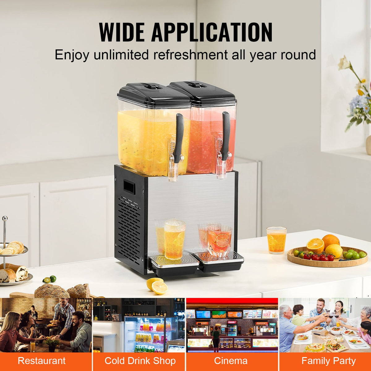 VEVOR Commercial Cold Beverage Dispenser 2 × 12 l