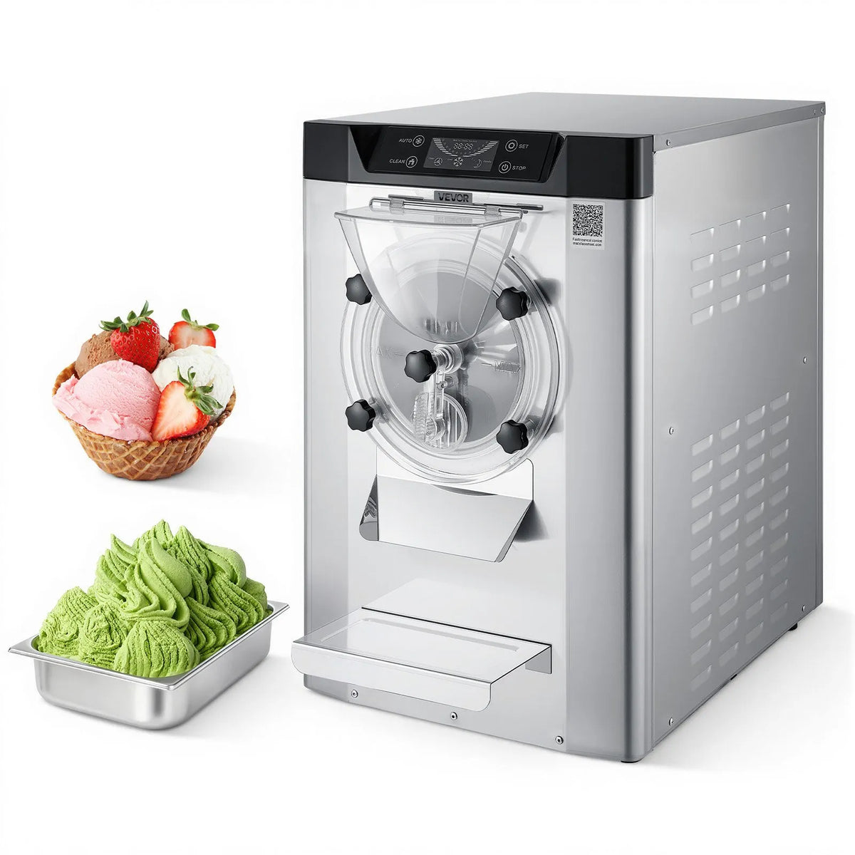 VEVOR komerciālā galda gelato un cietā saldējuma mašīna 12–20 l/h, 2000 W, 6 l cilindrs, automātiskā tīrīšana