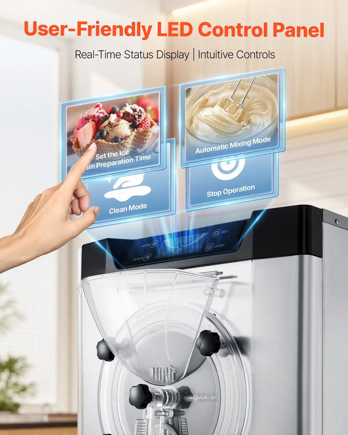 VEVOR komerciālā galda gelato un cietā saldējuma mašīna 12–20 l/h, 2000 W, 6 l cilindrs, automātiskā tīrīšana