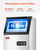 VEVOR komerciālais ledus ģenerators 49,9 kg/24 h ar 12,7 kg uzglabāšanas ietilpību, 36 kubiņi 15 minūtēs, brīvi stāvošs ar LED digitālo displeju un pašattīrīšanos, piemērots bāram, birojam un restorānam - ZEMLETES.LV