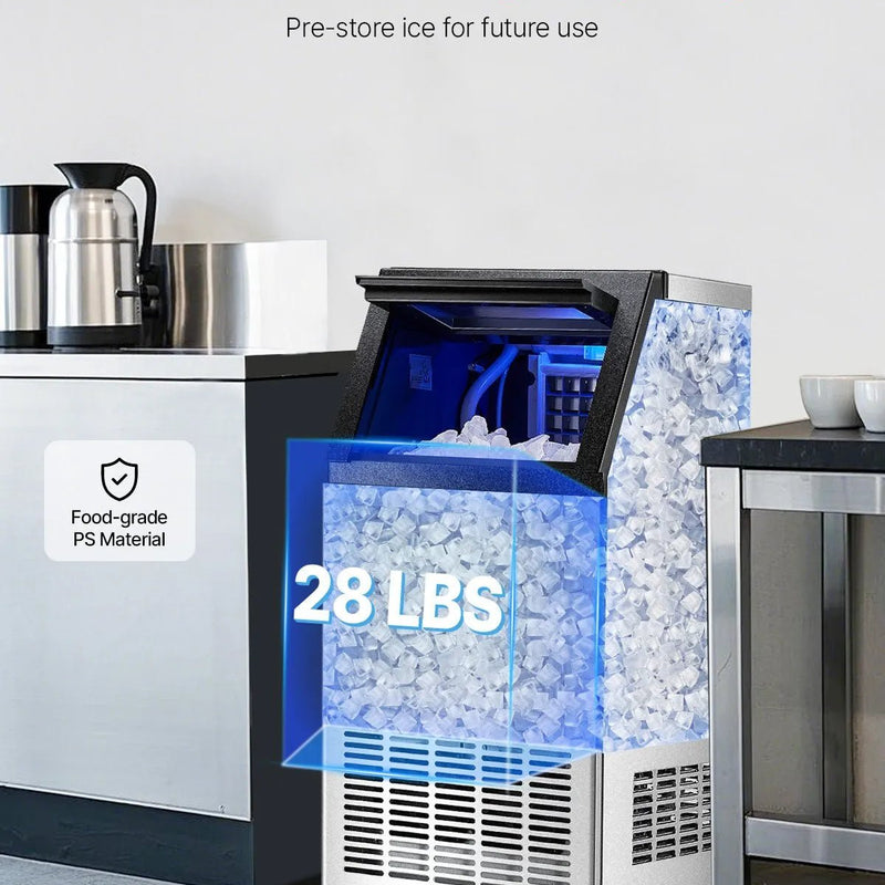VEVOR komerciālais ledus ģenerators 49,9 kg/24 h ar 12,7 kg uzglabāšanas ietilpību, 36 kubiņi 15 minūtēs, brīvi stāvošs ar LED digitālo displeju un pašattīrīšanos, piemērots bāram, birojam un restorānam - ZEMLETES.LV