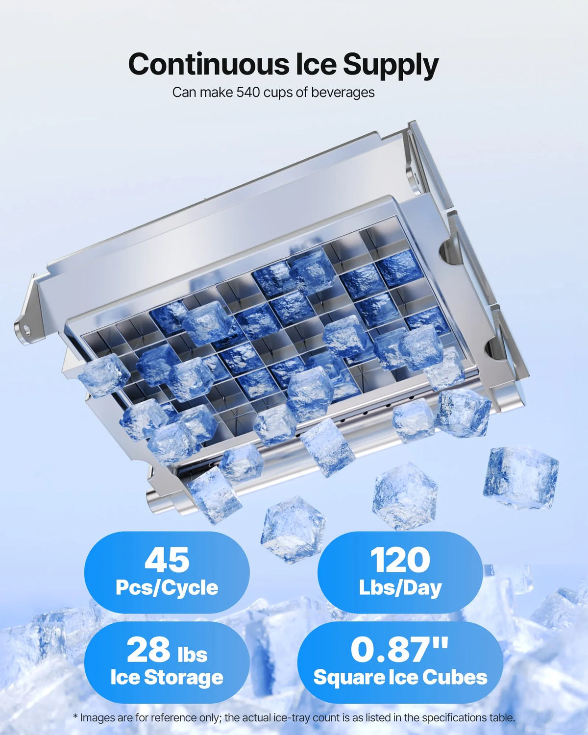 VEVOR komerciālais ledus ģenerators 54,43 kg/24 h ar 12,7 kg uzglabāšanas ietilpību, 45 kubiņi ciklā, nerūsējošā tērauda brīvi stāvošs vai iebūvējams ar LED displeju un pašattīrīšanos, piemērots bāram un restorānam - ZEMLETES.LV