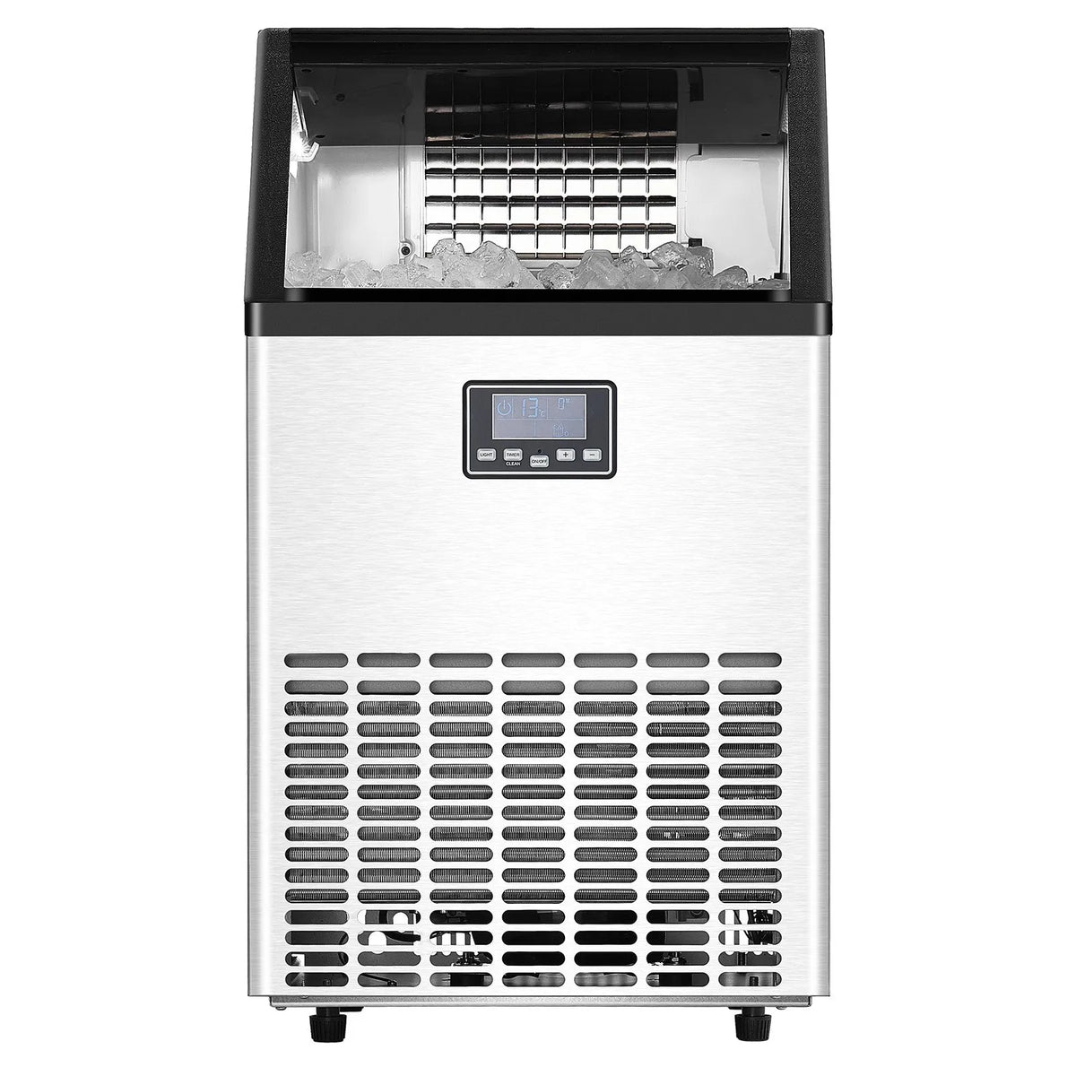 VEVOR komerciālais ledus ģenerators 54,4 kg/24 h ar 15 kg uzglabāšanas ietilpību, 45 kubiņi 15 minūtēs, brīvi stāvošs ar LED digitālo displeju un pašattīrīšanos, piemērots bāram, birojam un restorānam - ZEMLETES.LV