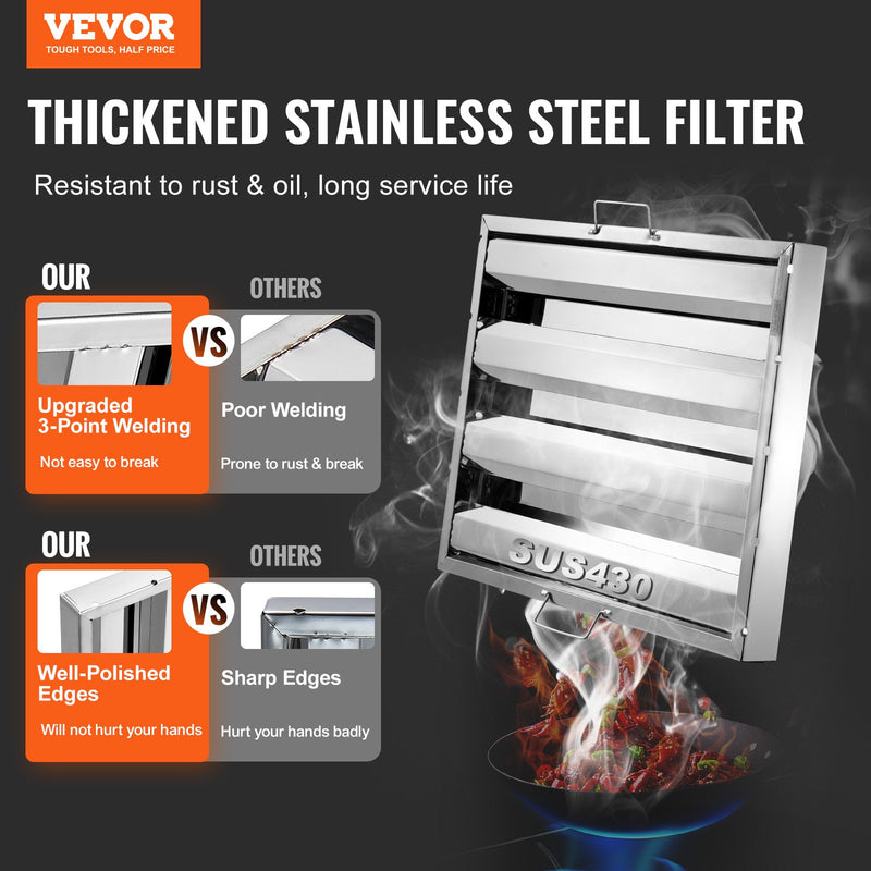 VEVOR 39,4 cm x 49,5 cm komerciālais ventilācijas filtrs, nerūsējošais tērauds