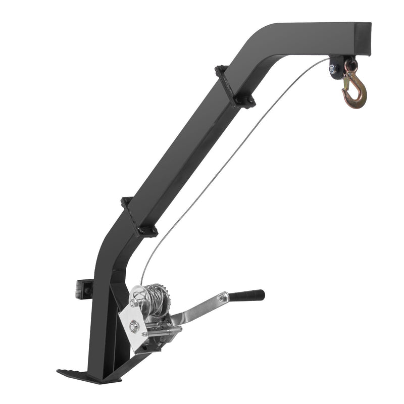 Kokā stiprināms briežu pacēlājs ar 160 kg celtspēju, vinča ar sprūdrata siksnu, izturīgs statīvs briežu apstrādei, tīrīšanai, iekāršanai un barošanai, melns