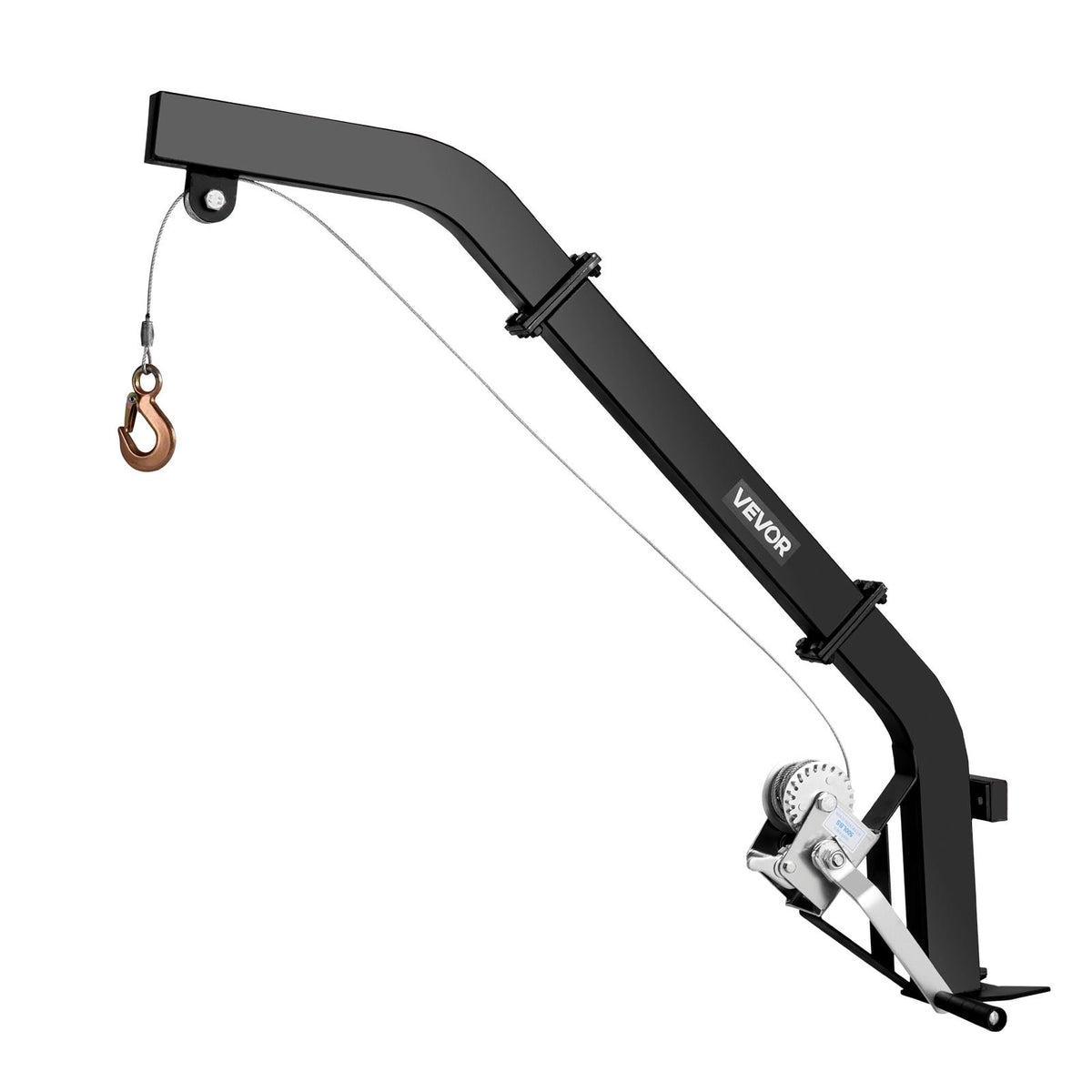 Tree-mounted deer hoist with 160 kg lifting capacity, ratchet strap winch, durable stand for deer processing, cleaning, hanging and feeding, black