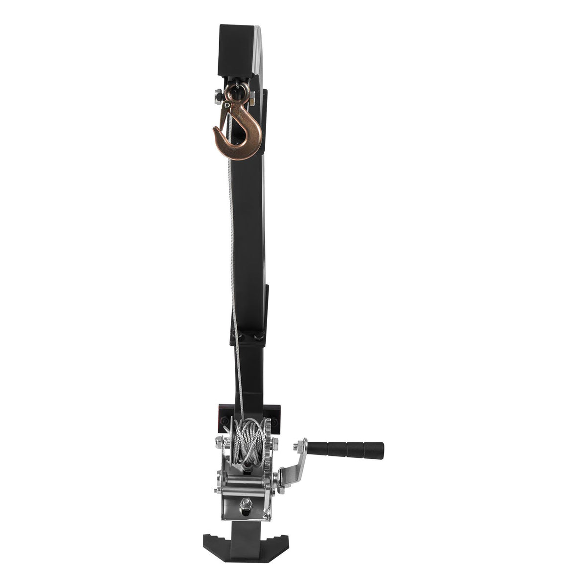 Tree-mounted deer hoist with 160 kg lifting capacity, ratchet strap winch, durable stand for deer processing, cleaning, hanging and feeding, black