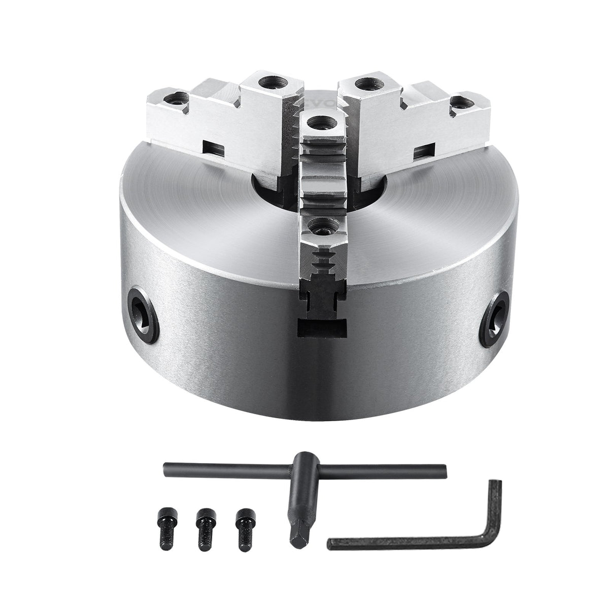 VEVOR 3-Jaw Self-Centering Lathe Chuck 254 mm with T-Key and Mounting Accessories