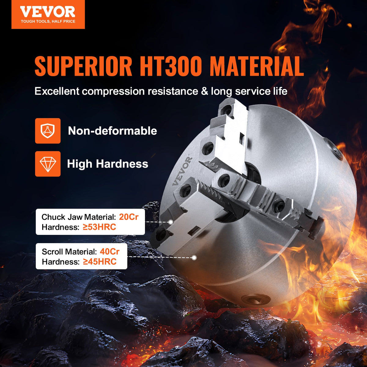 VEVOR 3-Jaw Self-Centering Lathe Chuck 254 mm with T-Key and Mounting Accessories