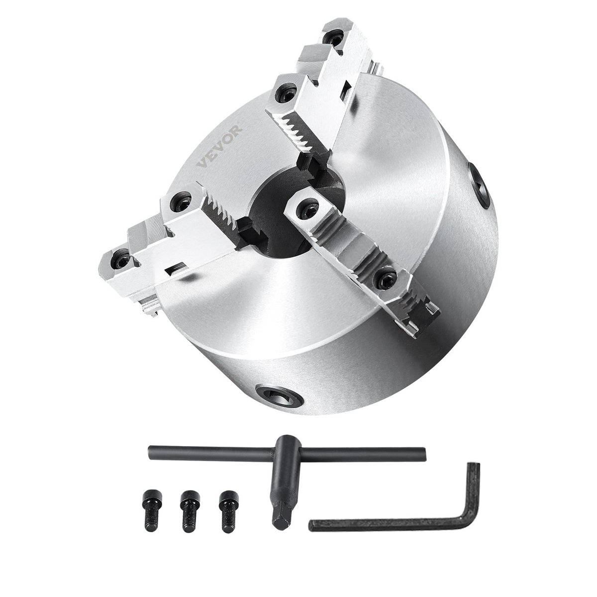 VEVOR 3-Jaw Self-Centering Lathe Chuck 254 mm with T-Key and Mounting Accessories