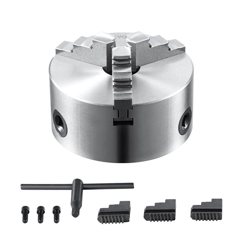 VEVOR 3-žokļu pašcentrējošā virpas patrona 160 mm, 3,5–160 mm satveršanas diapazons, ar atgriezeniskiem žokļiem un T-veida atslēgu, virpai/CNC/3D printerim/frēzei/urbjmašīnai