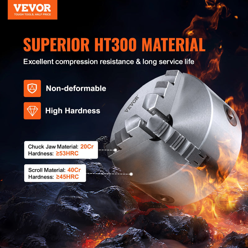 VEVOR 3-žokļu pašcentrējošā virpas patrona 160 mm, 3,5–160 mm satveršanas diapazons, ar atgriezeniskiem žokļiem un T-veida atslēgu, virpai/CNC/3D printerim/frēzei/urbjmašīnai