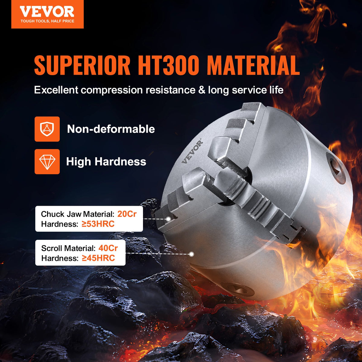 VEVOR 3-Jaw Self-Centering Lathe Chuck 160 mm, 3.5–160 mm, with Reversible Jaws and T-Key