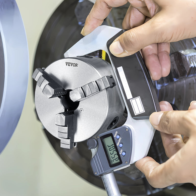 VEVOR 3-žokļu pašcentrējošā virpas patrona 160 mm, 3,5–160 mm satveršanas diapazons, ar atgriezeniskiem žokļiem un T-veida atslēgu, virpai/CNC/3D printerim/frēzei/urbjmašīnai