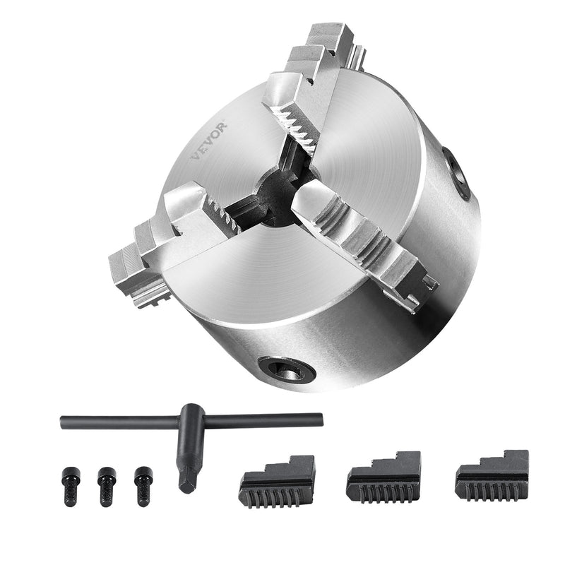 VEVOR 3-žokļu pašcentrējošā virpas patrona 160 mm, 3,5–160 mm satveršanas diapazons, ar atgriezeniskiem žokļiem un T-veida atslēgu, virpai/CNC/3D printerim/frēzei/urbjmašīnai