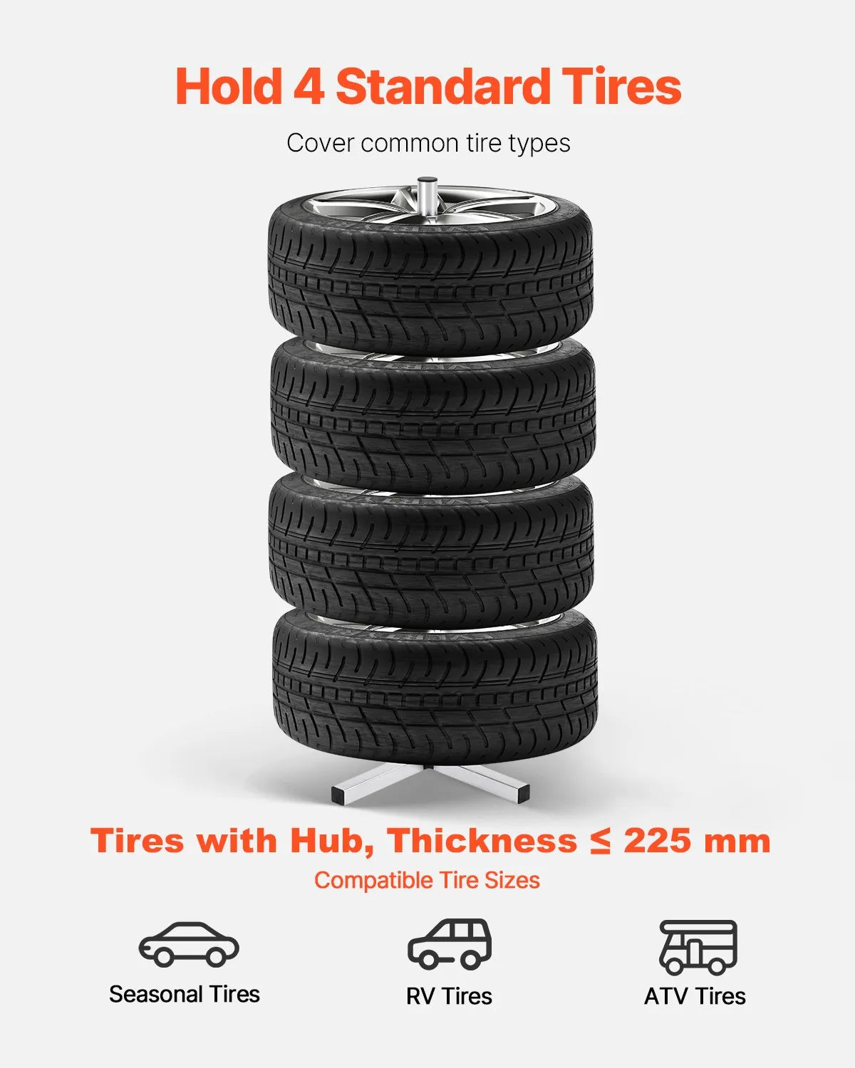 Tyre stand with disc holder for 4 tyres — suitable for tyres up to 225 mm wide