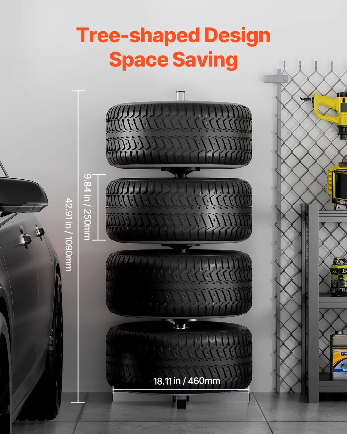 Tyre stand with disc holder for 4 tyres — suitable for tyres up to 225 mm wide