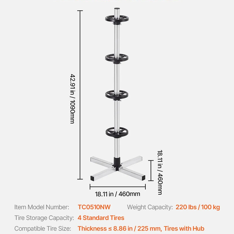Riepu statīvs ar disku turētāju 4 riepām — der līdz 225 mm platām riepām